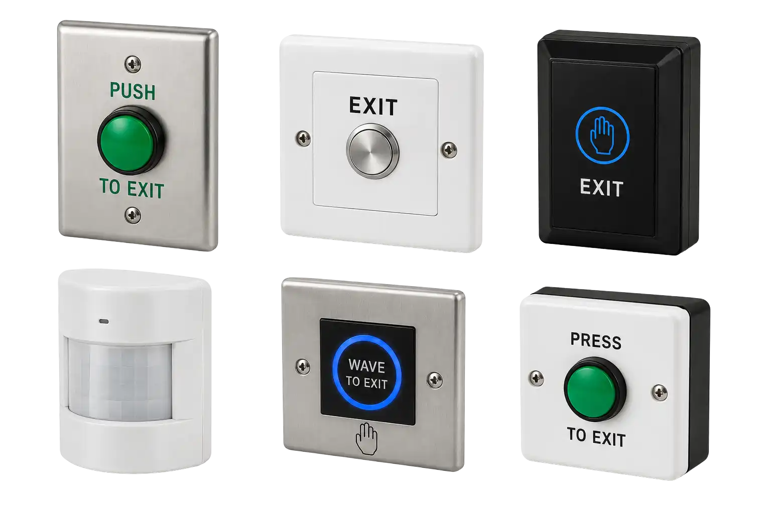 Request-to-exit (REX) motion sensor and push button device
